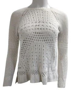 BCBGMAXAZRIA Women's White Knitted Lace Long Sleeve Sweater Size X-Small USED - Picture 1 of 2