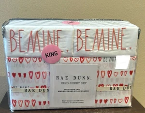 RAE DUNN 4 PC BE MINE RED HEARTS SHEET SET KING New Valentines - Picture 1 of 3
