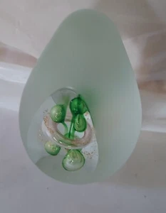Flame Shaped Glass Art Object Paperweight Green Frosted - Picture 1 of 5