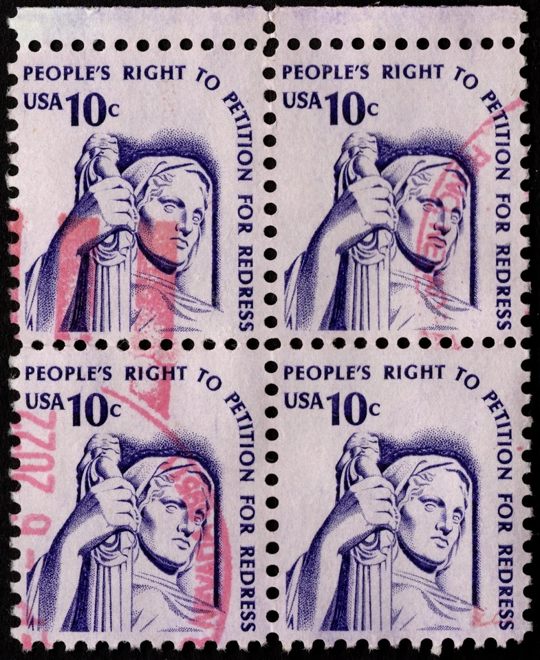 US - 1977 - 10 Cents Violet Right to Petition for Redress # 1592 Block of 4 F-VF - Image 1 of 1