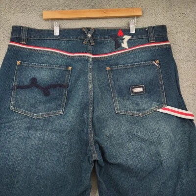 LRG Shorts Mens 42 Blue Denim Jeans Lifted Research Group Embroidered Star Y2K - Image 1 of 4