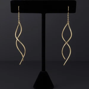 14K Yellow Gold Swirl Modernist Freeform Threader Dangle Earrings 1.1g 1007-WSEA - Picture 1 of 4