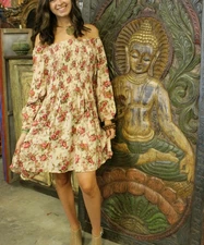 Bohemian Short Dress Boho Floral Print Summer Trendy Festival Sundress L
