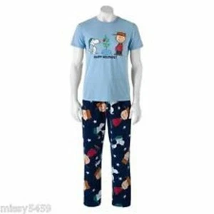 CHARLIE BROWN SNOOPY PEANUTS Mens 2 Piece PAJAMA SET Holiday Short-SL  SMALL NEW - Picture 1 of 1