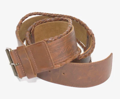 Cinto de couro marrom H&M Tooled com bordas trançadas fivela de latão - Tamanho M - 38" de comprimento - Imagem 1 de 4