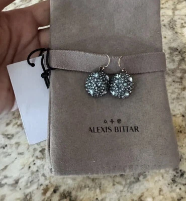 100% Authentic Alexis Bittar Round Gunmetal & Blue Multi Crystal Earrings - Image 1 of 4