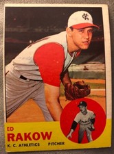 1963 Topps Ed Rakow Baseball Card #82 Athletics Pitcher Low Grade
