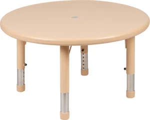 "Mesa de actividades preescolar de plástico natural ajustable de 33"" de altura redonda - Imagen 1 de 8