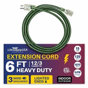 6ft Power Outdoor Extension Cord & Indoor - Waterproof Electric Drop Cord Cable - Picture 1 of 7