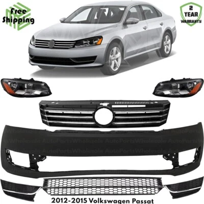 Front Bumper Cover & Headlight Assembly Kit For 2012-2015 Volkswagen Passat Foto 1 de 4