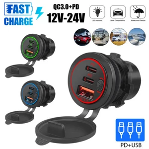 3-Ports Car Charger Socket USB QC3.0&Dual PD Type-C Smart Fast Charging LED HOT - Picture 1 of 16