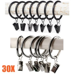 30x Metall Gardinenringe Klammern Vorhangringe mit Clips für Gardinenstangen - Bild 1 von 13