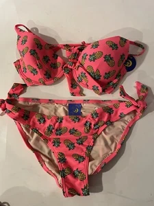 Pixie Pier Pineapple Print 2 Piece Bikini Top & Bottom Brief Swimwear Medium - Picture 1 of 3