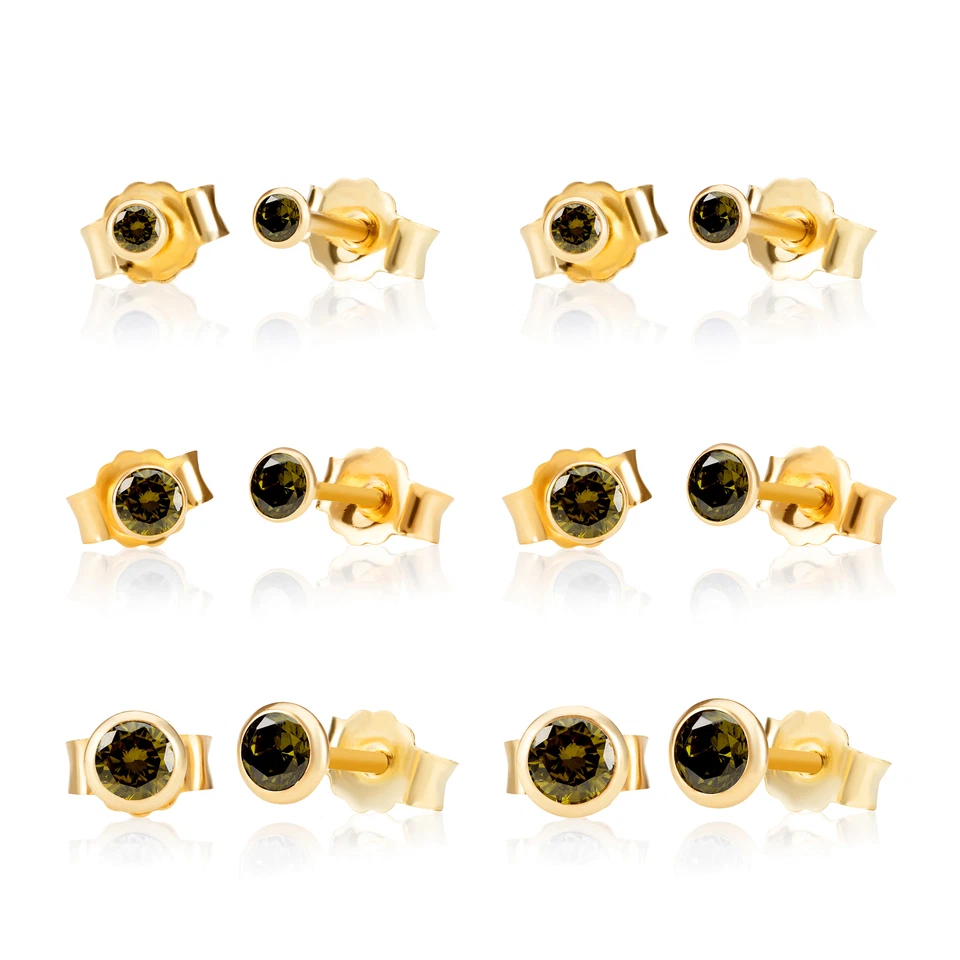 Paar Ohrstecker 333 Gelb Gold 8 Karat Zirkon Peridot Butterfly Verschluss - Bild 1 von 1