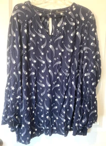 Blusa Top Lane Bryant Mujer Talla 22 Azul Marino Blanco Estrellas Manga Acampanada - Imagen 1 de 8