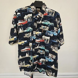 Classic Cars Drive In Antique Tri-Five Chevys Men’s Short Sleeve Button Size XL - Picture 1 of 9