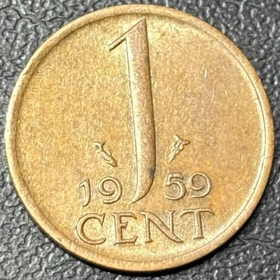 1959 Netherlands - 1 Cent - AU+ - Bronze Nederlanden Post-WW2 Europe 1C Coin - Image 1 of 2