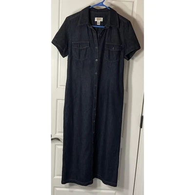 Talbots Denim Maxi Button Front 2 Pockets Dress P6 - Image 1 of 4