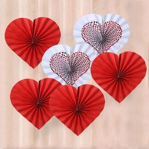 6x Valentine's Day Heart Paper Fans Valentines Paper Fans for Engagement - Picture 1 of 7