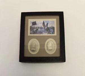 Ritratto vintage battaglia di Gettysburg con 2 manufatti della guerra civile incorniciati (A-1). - Foto 1 di 7