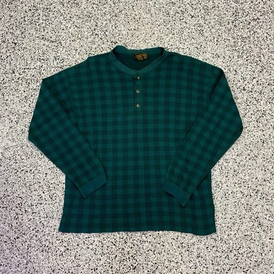 Vintage 90s Eddie Bauer Mens L Faded Knit Long Sleeve Henley T-Shirt Green USA - Image 1 of 4