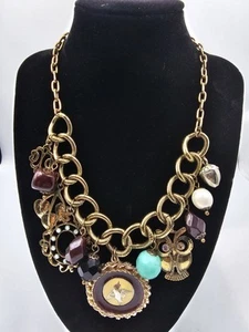 Vintage-Inspired Statement Charm Necklace – Owl, Bird, Pearl & Gem Motif – Bold - Picture 1 of 4