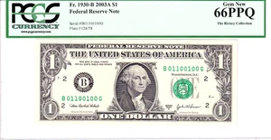 2003-A $1 FRN PCGS Gem New 66PPQ Fancy TRUE 0/1 BINARY Serial #B01100100G - Picture 1 of 2