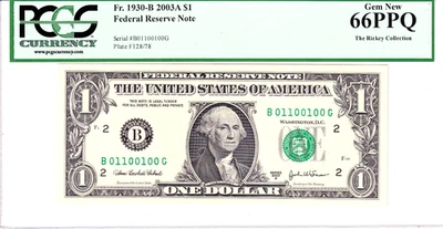 2003-A $1 FRN PCGS Gem New 66PPQ Fancy TRUE 0/1 BINARY Serial #B01100100G - Image 1 of 2