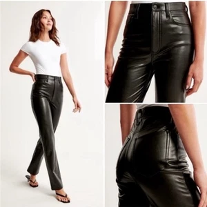 Abercrombie 90s straight ultra high rise vegan leather pants Sz 25 mom pleather - Picture 1 of 16