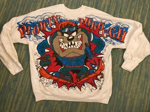 VTG 1994 Looney Tunes Taz Ski USA Sweatshirt XL Warner Bros Plowin’ Through USA - Picture 1 of 8