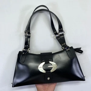 Guess Y2K Shoulder Bag Black Purse with Silver Hardware Baguette Studded - Picture 1 of 11
