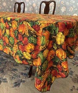 Large 104” x 58” Table Cloth Fall Season Pumpkins Thanksgiving Dinner Decor - Picture 1 of 9
