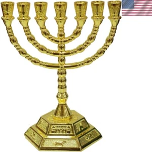 Impresionante Menorá de Mesa - 12 Tribus de Israel, Elegante Acabado Dorado/Plata - Imagen 1 de 4