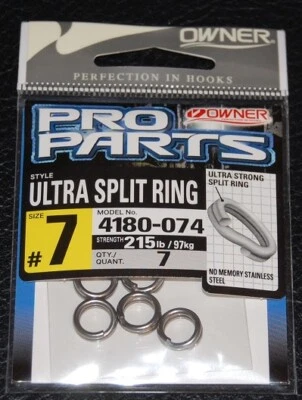 7 Pack - OWNER Ultra Stainless Steel Split Rings 4180-074 Size 7 - 215lb Rating - Image 1 of 2