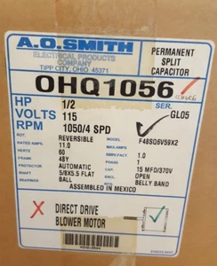 AO SMITH OHQ1056 Motor 1/2 hp 1050 RPM 115V 4 Speed Century Magnetek - Picture 1 of 5