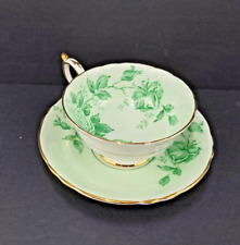 Paragon Double Warrant Tea Cup WIth Saucer-Mint Green Roses With Gold Trim