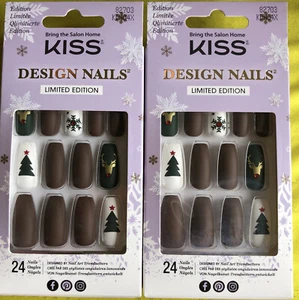 Kiss Nails Limited Edition Glue Manicure Long Coffin Reindeer Christmas 2 Pack - Picture 1 of 4