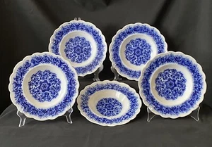 Antique 1899 W.H.Grindley DORIS Flow Blue 9” SOUP BOWLS Qty 5 No Chips Or Cracks - Picture 1 of 20
