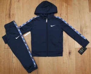 Nike Boy 2 Piece Therma Hooded Jogging Set ~ Tracksuit ~ Navy Blue, Blue & White - Picture 1 of 6