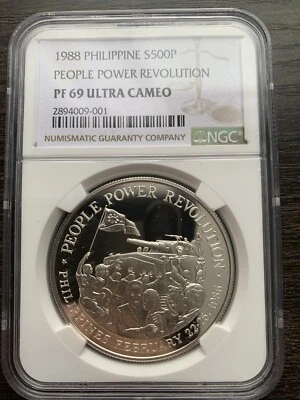 1988 People Power Revolution 500 Piso Silver Proof NGC PF69 Ultra Cameo - Image 1 of 4