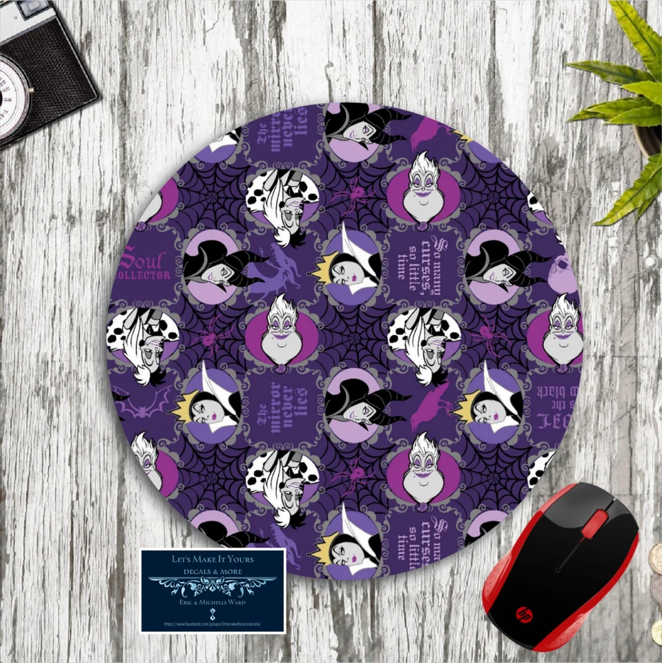 DISNEY VILLAINS INSPIRED PURPLE CUSTOM ROUND MOUSE PAD DESK MAT SCHOOL OFFICE - Image 1 of 1