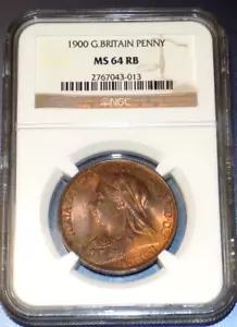 Great Britain 1900 Penny NGC MS 64 RB Queen Victoria British CERTIFIED UNC COIN - Picture 1 of 4