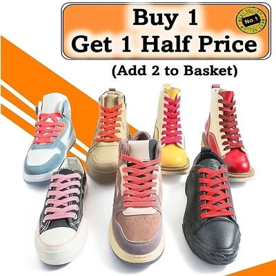 Flat Shoe Laces Boots Trainers Skate Football Coloured Shoelaces Adult Kids - Image 1 of 3