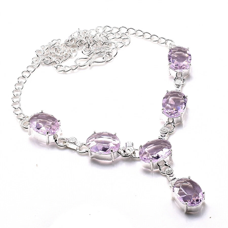 Pink Morganite Gemstone 925 Sterling Silver Jewelry Necklace Size- 18" - Image 1 of 1