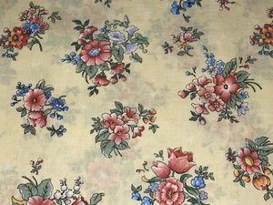 By 1/2+ Yd Vintage Flower Clusters on Yellow Cotton Quilt Fabric by Cranston - Picture 1 of 5