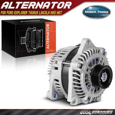Alternator for Ford Explorer Taurus Lincoln MKS MKT 200A 12V CW 6-Groove Pulley - Image 1 of 4