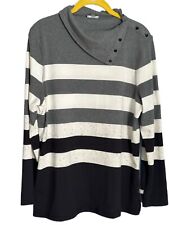 Talbots Sweater Black White Gray Flecked Stripes Size Petite Large