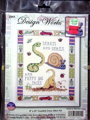 DESIGN WORKS SNAKES, SNAILS CROSS STITCH KIT 8"X10" #2941 BY MARIANNE SAVAGE NOS - Image 1 of 2