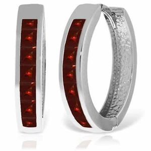 1.85 Carat 14K Solid White Gold Hoop Huggie Gemstone Earrings w/ Natural Garnets - Picture 1 of 4