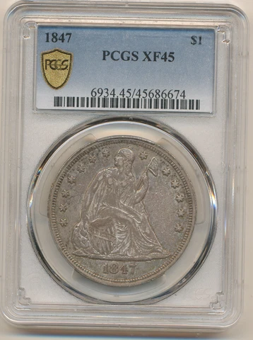 1847 $1 Liberty Seated Dollar XF45 PCGS Cover